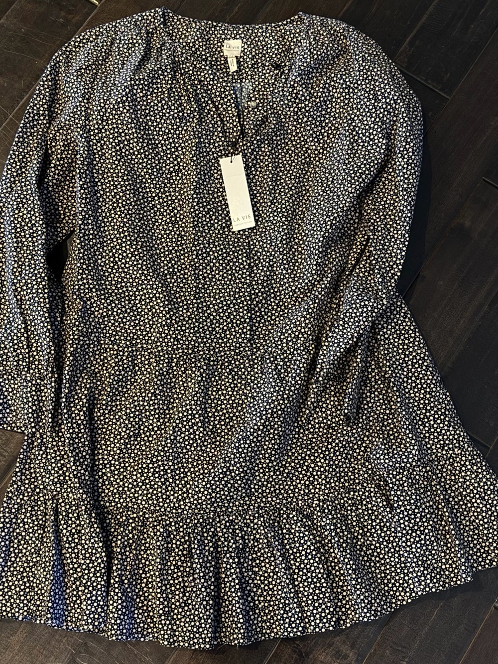 La Vie by Rebecca Taylor Navy Floral Tiered Long-Sleeve Dress